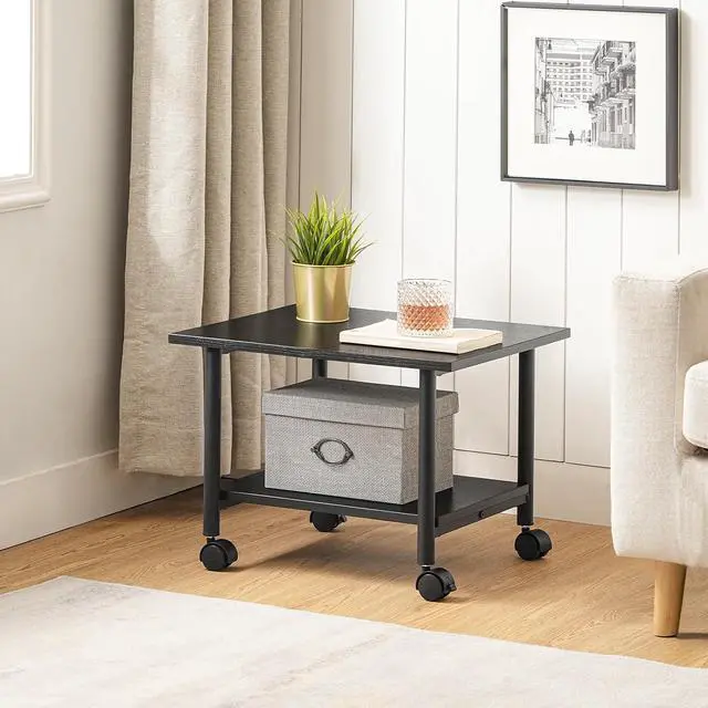 Alt view image 5 of 7 - Printer Stand, 2-Tier Industrial Under Desk Printer Cart with Shelf, Mobile Heavy Duty Storage Rack on Wheels for Home, Office, Black BB02PS01G1