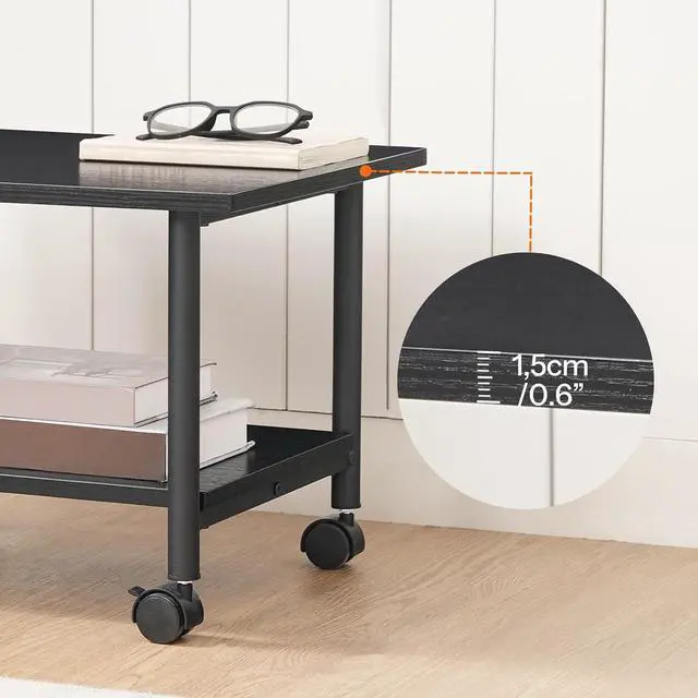 Alt view image 7 of 7 - Printer Stand, 2-Tier Industrial Under Desk Printer Cart with Shelf, Mobile Heavy Duty Storage Rack on Wheels for Home, Office, Black BB02PS01G1