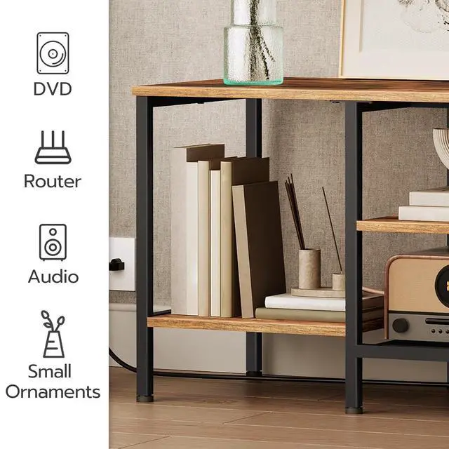 Alt view image 5 of 7 - TV Stand with Power Outlets to 65 Inches, TV Console Table with Open Storage Shelves, Industrial Media Entertainment Center for Living Room Bedroom, Rustic Brown and Black BF40DS01