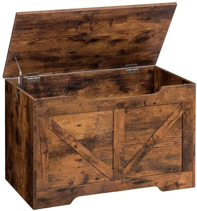 Main image of Storage Bench, 29.5 Retro Wooden Storage Chest with U-Shaped Cut-Out Pull, Safety Hinge, Supports 220 lb and Easy Assembly for Toy Box Organizer (Rustic Brown) BF77CW01