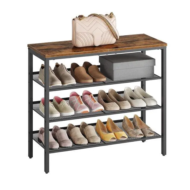 Alt view image 6 of 7 - Shoe Rack for Entryway, 4-Tier Shoe Organizer with Adjustable Mesh Shelves, 12-16 Pairs of Shoes, Spacious Floor Mount, Metal, Industrial, Shoe Shelf for Closet, Rustic Brown BF42XJ01