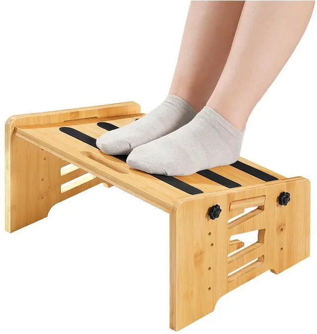 Main image of Bamboo Foot Rest, Adjustable Under Desk Footrest with 5 Height Options & Angles, Non-Slip Ergonomic Foot Rest for Under Desk at Work for Improved Posture, for Home & Office, Natural YL01FP01