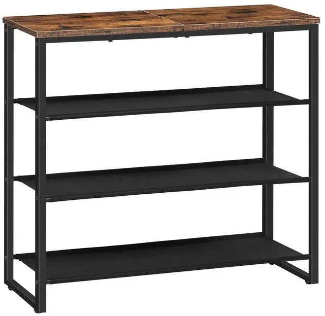 Main image of Shoe Rack, 4 Tier Shoe Storage Organizer with 3 Oxford Fabric Shelves and Top Panel, Holds 12-16 Pairs of Shoes for Entryway and Closet, Industrial, Rustic Brown BF47XJ01G1