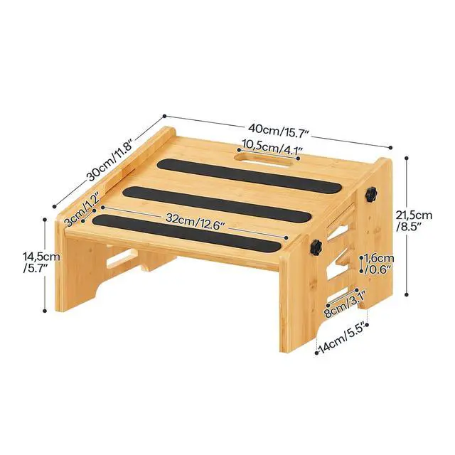 Alt view image 4 of 7 - Bamboo Foot Rest, Adjustable Under Desk Footrest with 5 Height Options & Angles, Non-Slip Ergonomic Foot Rest for Under Desk at Work for Improved Posture, for Home & Office, Natural YL01FP01