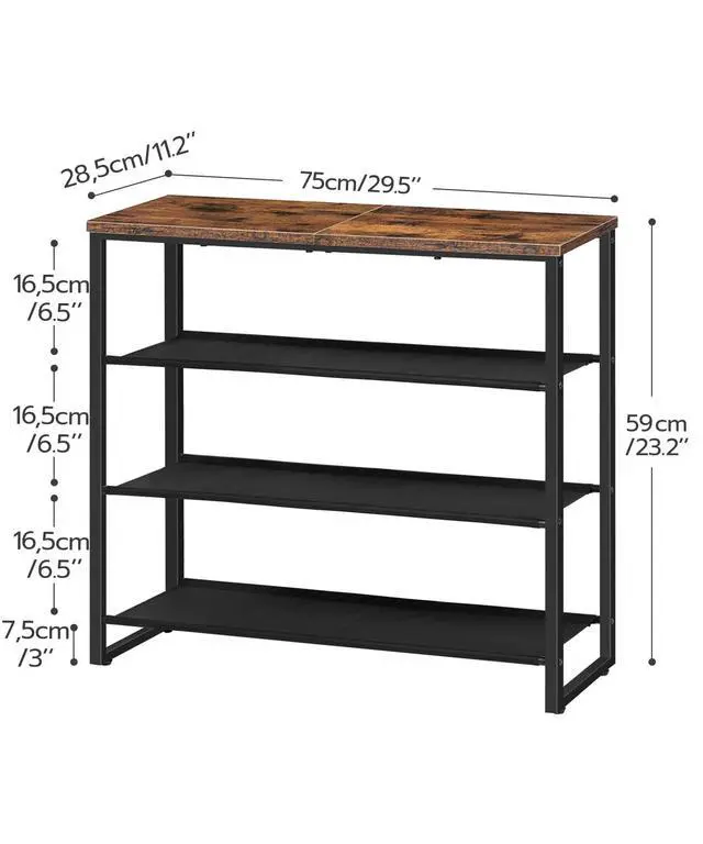 Alt view image 2 of 7 - Shoe Rack, 4 Tier Shoe Storage Organizer with 3 Oxford Fabric Shelves and Top Panel, Holds 12-16 Pairs of Shoes for Entryway and Closet, Industrial, Rustic Brown BF47XJ01G1
