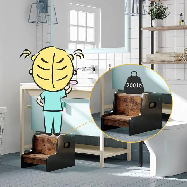 Alt view image 2 of 7 - Step Stool for Kids, Two Step Toddler's Stool, Kids Potty Training Stool with Handles, Non-Slip Pads for Safety, Easy to Move, for Sink, Bathroom, Bedroom, Rustic Brown BF01JD01G3