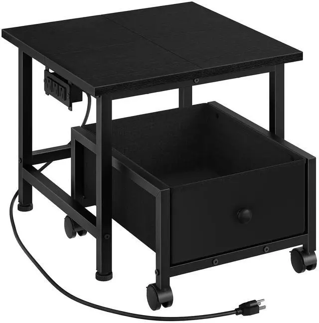 Main image of Mini Fridge Stand with Non-Woven Storage Basket and Power Outlet, Mini Fridge Cabinet with Wheels and Adjustable Feet, Mobile Fridge Shelf, for Home, Apartment, Dorm, Black BB355UBX01