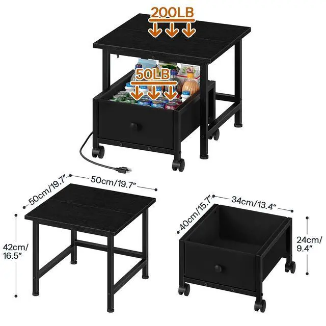 Alt view image 3 of 7 - Mini Fridge Stand with Non-Woven Storage Basket and Power Outlet, Mini Fridge Cabinet with Wheels and Adjustable Feet, Mobile Fridge Shelf, for Home, Apartment, Dorm, Black BB355UBX01