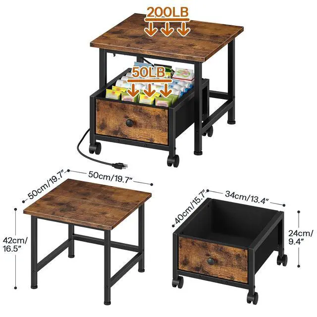 Alt view image 3 of 7 - Mini Fridge Stand with Non-Woven Storage Basket and Power Outlet, Mini Fridge Cabinet with Wheels and Adjustable Feet, Mobile Fridge Shelf, for Home, Apartment, Dorm, Rustic Brown FB355UBX01