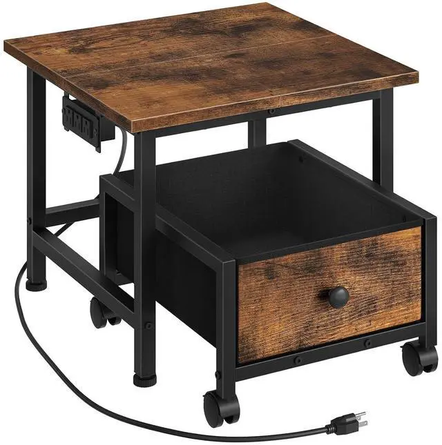 Main image of Mini Fridge Stand with Non-Woven Storage Basket and Power Outlet, Mini Fridge Cabinet with Wheels and Adjustable Feet, Mobile Fridge Shelf, for Home, Apartment, Dorm, Rustic Brown FB355UBX01