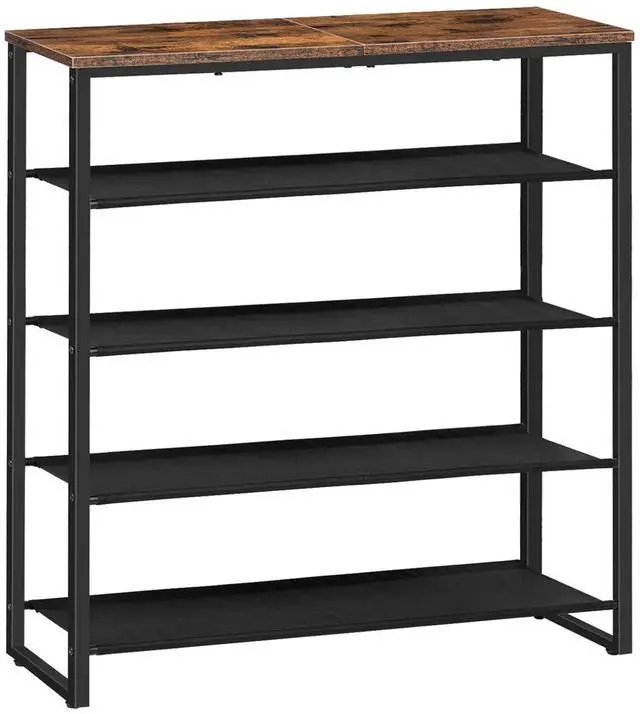 Main image of Shoe Rack, 5 Tier Shoe Storage Organizer with 4 Oxford Fabric Shelves and Top Panel, Holds 16-20 Pairs of Shoes, for Entryway and Closet, Industrial, Rustic Brown BF50XJ01