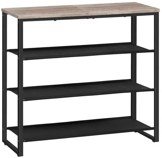Main image of Shoe Rack, 4 Tier Shoe Storage Organizer with 3 Oxford Fabric Shelves and Top Panel, Holds 12-16 Pairs of Shoes for Entryway and Closet, Industrial, Greige BG47XJ01G1