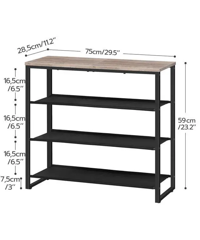 Alt view image 3 of 7 - Shoe Rack, 4 Tier Shoe Storage Organizer with 3 Oxford Fabric Shelves and Top Panel, Holds 12-16 Pairs of Shoes for Entryway and Closet, Industrial, Greige BG47XJ01G1