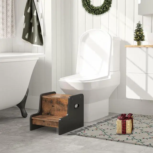 Alt view image 4 of 7 - Step Stool for Kids, Two Step Toddler's Stool, Kids Potty Training Stool with Handles, Non-Slip Pads for Safety, Easy to Move, for Sink, Bathroom, Bedroom, Rustic Brown BF01JD01G3