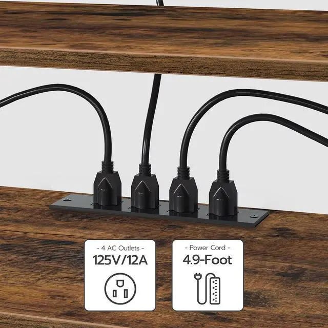 Alt view image 6 of 7 - TV Stand with Power Outlets to 75 Inches, TV Console Table with Open Storage Shelves Cabinet, Industrial Media Entertainment Center for Living Room Bedroom, Rustic Brown and Black BF80DS01