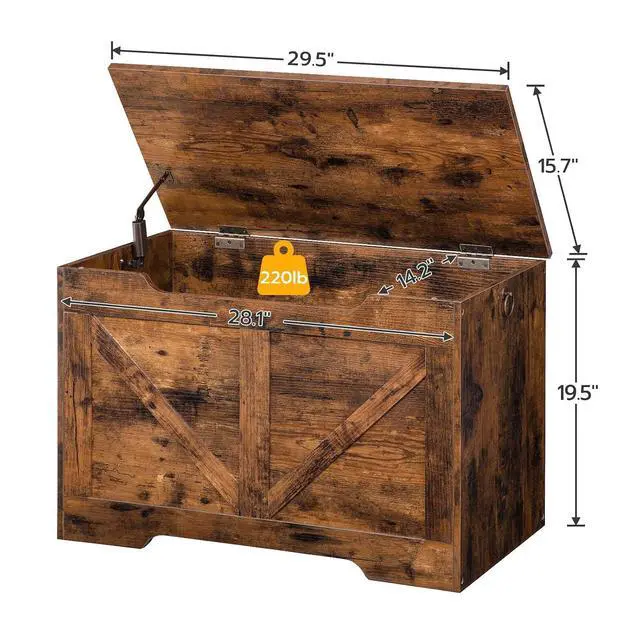 Alt view image 7 of 7 - Storage Bench, 29.5 Retro Wooden Storage Chest with U-Shaped Cut-Out Pull, Safety Hinge, Supports 220 lb and Easy Assembly for Toy Box Organizer (Rustic Brown) BF77CW01