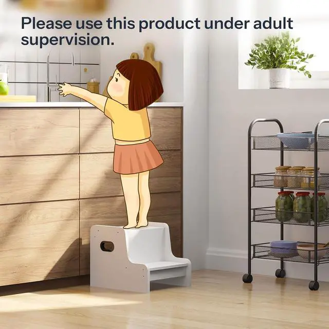 Alt view image 3 of 7 - Step Stool for Kids, Two Step Toddler's Stool, Kids Potty Training Stool with Handles, Non-Slip Pads for Safety, Easy to Move, for Sink, Bathroom, Bedroom, White WT01JD01G3