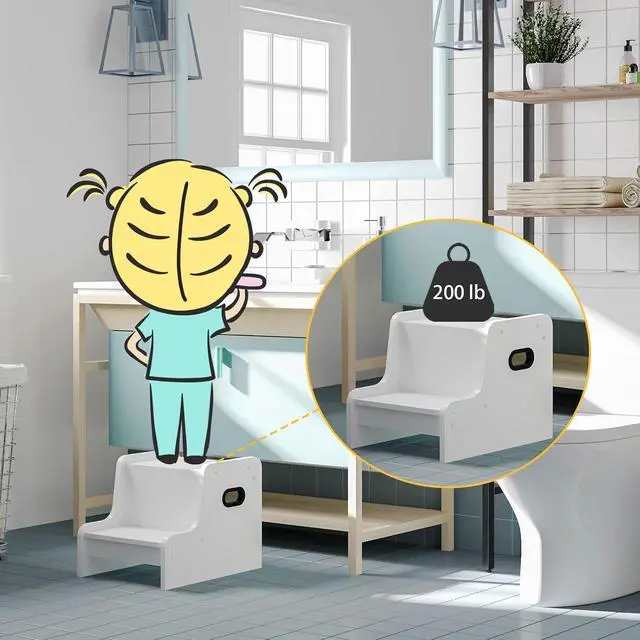 Alt view image 2 of 7 - Step Stool for Kids, Two Step Toddler's Stool, Kids Potty Training Stool with Handles, Non-Slip Pads for Safety, Easy to Move, for Sink, Bathroom, Bedroom, White WT01JD01G3