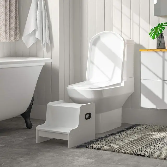 Alt view image 4 of 7 - Step Stool for Kids, Two Step Toddler's Stool, Kids Potty Training Stool with Handles, Non-Slip Pads for Safety, Easy to Move, for Sink, Bathroom, Bedroom, White WT01JD01G3