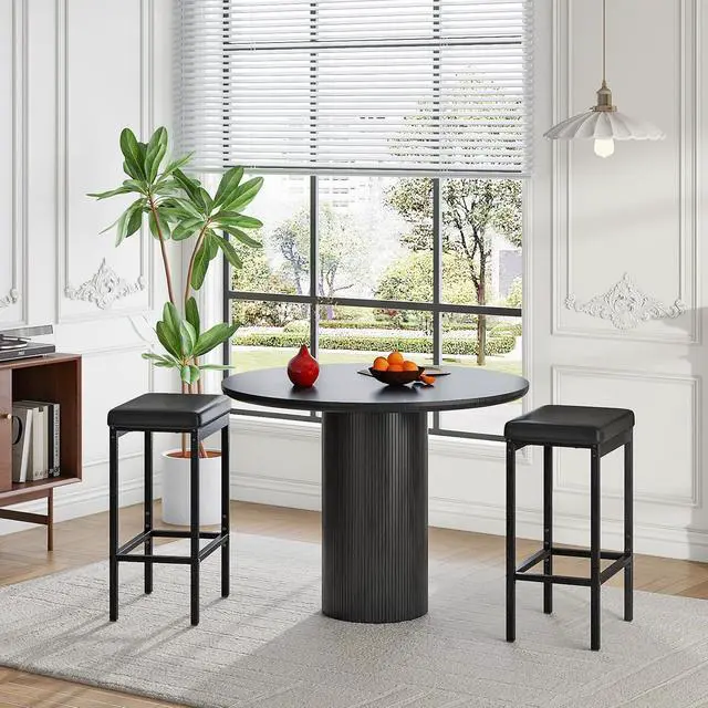 Alt view image 2 of 7 - Bar Stools, Set of 2 Bar Chairs, 24.8-Inch Height Stools, Breakfast Bar Stools, Kitchen Stools, 2" Thick Upholstery, for Kitchen, Dining Room, Cafe, Bar Counter, Black BB21BY01