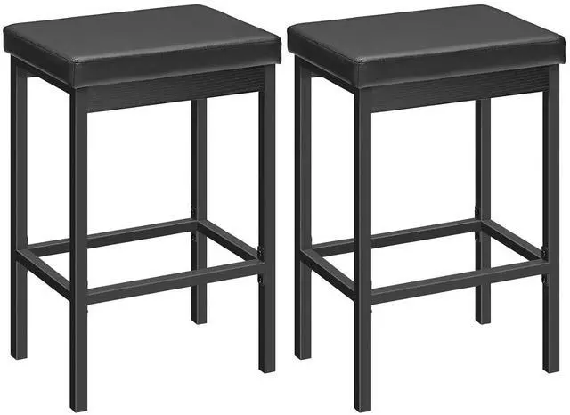 Main image of Bar Stools, Set of 2 Bar Chairs, 24.8-Inch Height Stools, Breakfast Bar Stools, Kitchen Stools, 2" Thick Upholstery, for Kitchen, Dining Room, Cafe, Bar Counter, Black BB21BY01