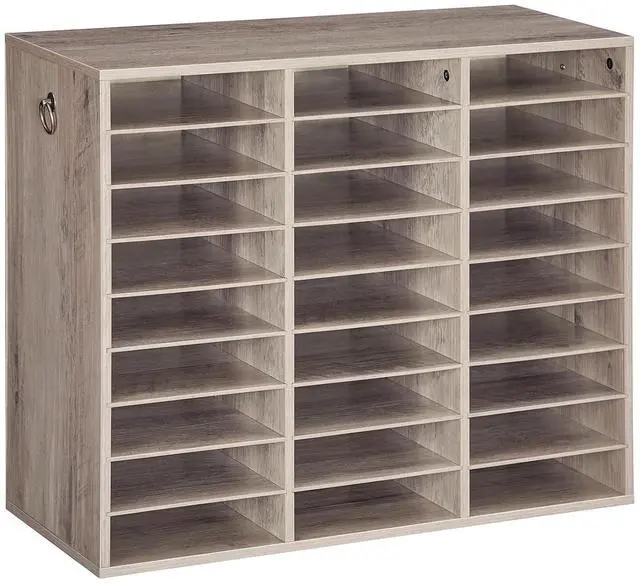Main image of Literature Organizer, 27 Compartments Wooden Mail Organizer, Countertop Literature Sorter with Adjustable Shelves for Home, Office, School, Student Mailbox for Classroom, Greige BG27WF01