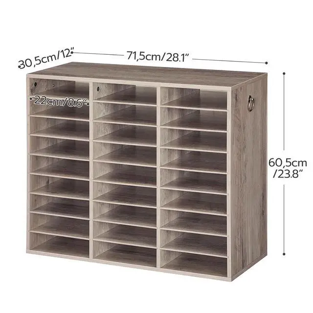 Alt view image 3 of 7 - Literature Organizer, 27 Compartments Wooden Mail Organizer, Countertop Literature Sorter with Adjustable Shelves for Home, Office, School, Student Mailbox for Classroom, Greige BG27WF01