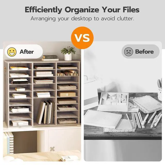 Alt view image 4 of 7 - Literature Organizer, 27 Compartments Wooden Mail Organizer, Countertop Literature Sorter with Adjustable Shelves for Home, Office, School, Student Mailbox for Classroom, Greige BG27WF01