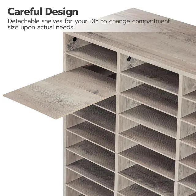 Alt view image 5 of 7 - Literature Organizer, 27 Compartments Wooden Mail Organizer, Countertop Literature Sorter with Adjustable Shelves for Home, Office, School, Student Mailbox for Classroom, Greige BG27WF01