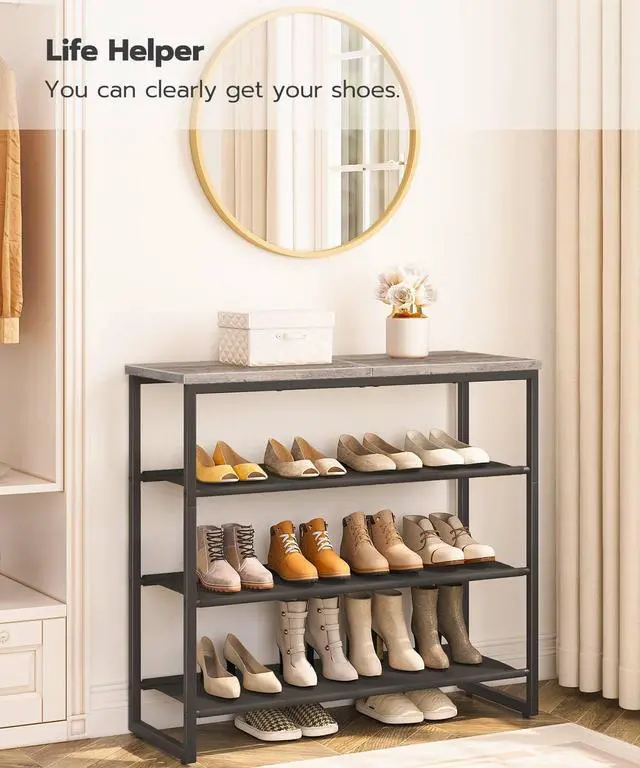 Alt view image 4 of 7 - Shoe Rack, 4 Tier Shoe Storage Organizer with 3 Oxford Fabric Shelves and Top Panel, Holds 12-16 Pairs of Shoes for Entryway and Closet, Industrial, Greige BG47XJ01G1