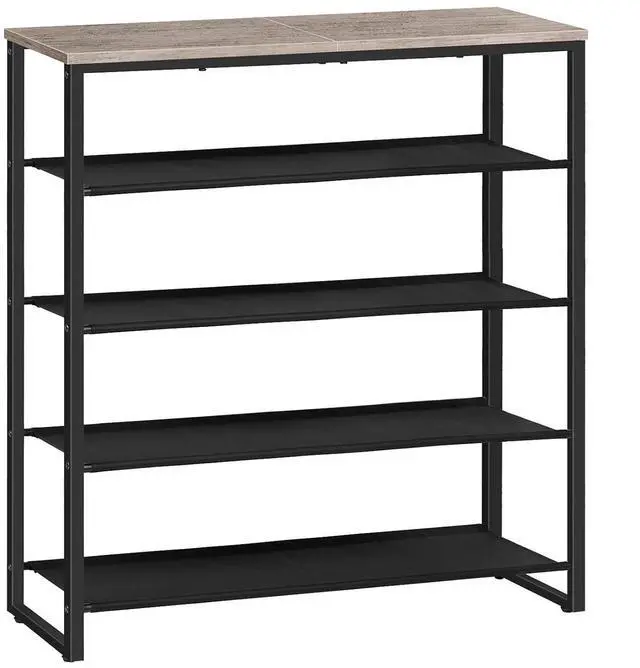 Main image of Shoe Rack, 5 Tier Shoe Storage Organizer with 4 Oxford Fabric Shelves and Top Panel, Holds 16-20 Pairs of Shoes, for Entryway and Closet, Industrial, Greige and Black BG50XJ01