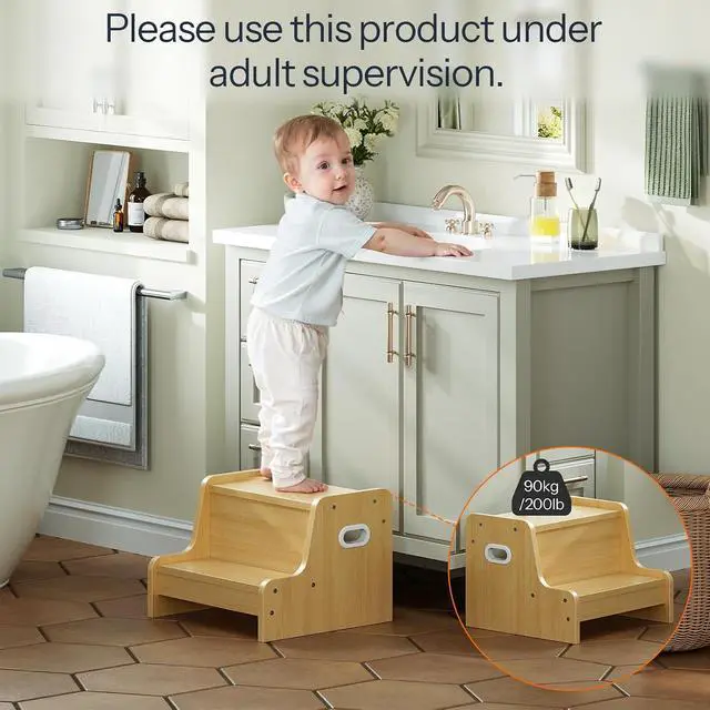 Alt view image 2 of 7 - Step Stool for Kids, Two Step Toddler's Stool, Kids Potty Training Stool with Handles, Non-Slip Pads for Safety, Easy to Move, for Sink, Bathroom, Bedroom, Natural NL01JD01G3