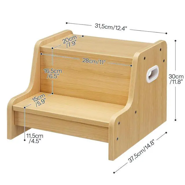 Alt view image 3 of 7 - Step Stool for Kids, Two Step Toddler's Stool, Kids Potty Training Stool with Handles, Non-Slip Pads for Safety, Easy to Move, for Sink, Bathroom, Bedroom, Natural NL01JD01G3