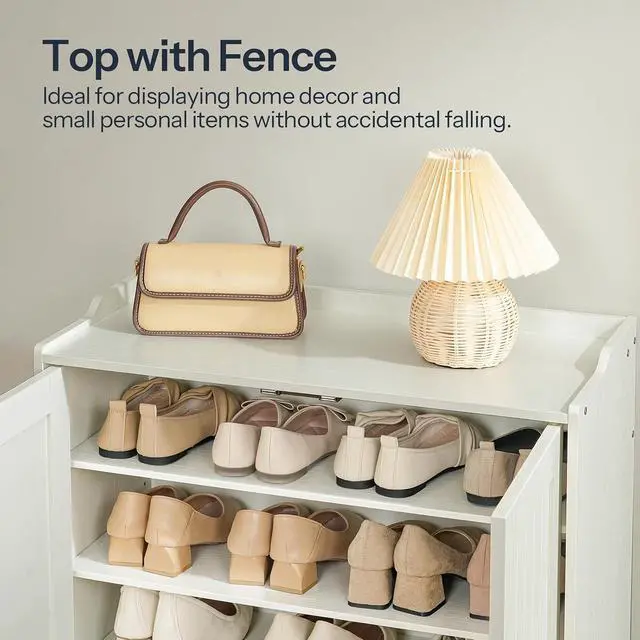 Alt view image 7 of 7 - Shoe Cabinet, 5-Tier Shoe Storage Organizer with Doors, Wooden Shoe Cabinet Storage for Entryway, Freestanding Shoe Rack Cabinet with 3 Adjustable Shelves for Hallway, Gold and White DW41SC01