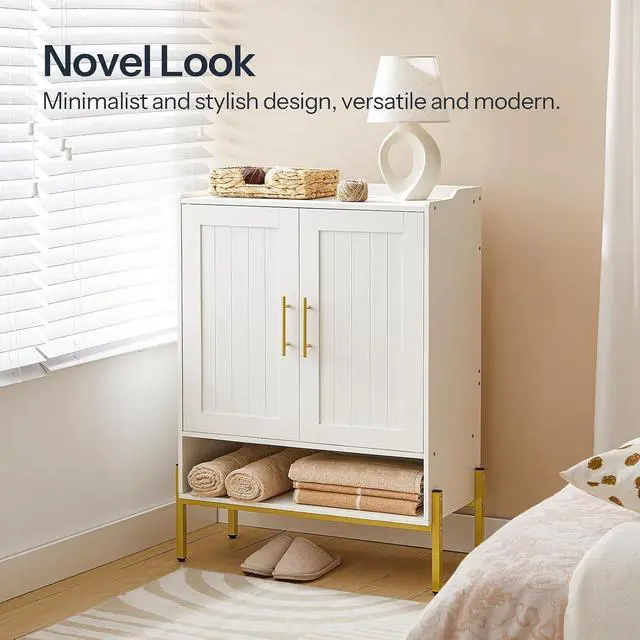 Alt view image 6 of 7 - Shoe Cabinet, 5-Tier Shoe Storage Organizer with Doors, Wooden Shoe Cabinet Storage for Entryway, Freestanding Shoe Rack Cabinet with 3 Adjustable Shelves for Hallway, Gold and White DW41SC01