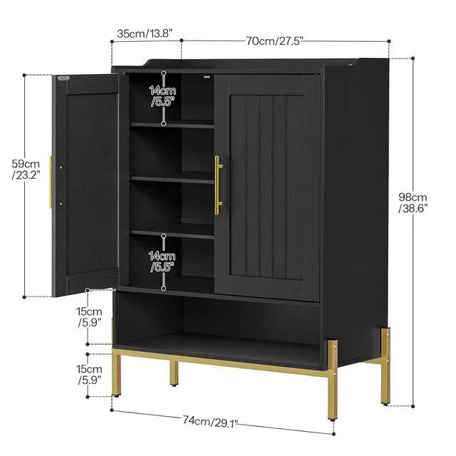 Alt view image 3 of 7 - Shoe Cabinet, 5-Tier Shoe Storage Organizer with Doors, Wooden Shoe Cabinet Storage for Entryway, Freestanding Shoe Rack Cabinet with 3 Adjustable Shelves for Hallway, Gold and Black DB41SC01