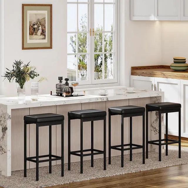 Alt view image 6 of 7 - Bar Stools, Set of 2 Bar Chairs, 24.8-Inch Height Stools, Breakfast Bar Stools, Kitchen Stools, 2" Thick Upholstery, for Kitchen, Dining Room, Cafe, Bar Counter, Black BB21BY01