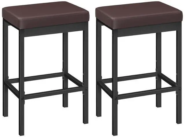 Main image of Bar Stools, Set of 2 Barstools, 24.8-Inch Height Stools, Breakfast Barstools, Kitchen Bar Chairs, 2" Thick Upholstery, for Kitchen, Dining Room, Cafe, Bar Counter, Brown and Black BC21BY01