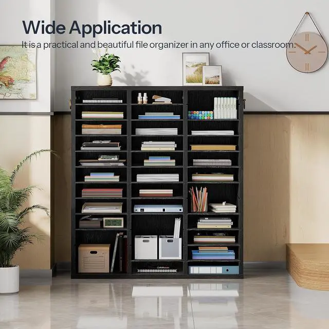 Alt view image 2 of 7 - Literature Organizer, 36 Compartments Wooden Mail Organizer, Countertop Literature Sorter with Adjustable Shelves for Home, Office, School, Student Mailbox for Classroom, Black BK123WF01