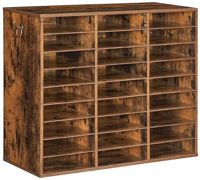 Main image of Literature Organizer, 27 Compartments Wooden Mail Organizer, Countertop Literature Sorter with Adjustable Shelves for Home, Office, School, Student Mailbox for Classroom, Rustic Brown FG27WF01