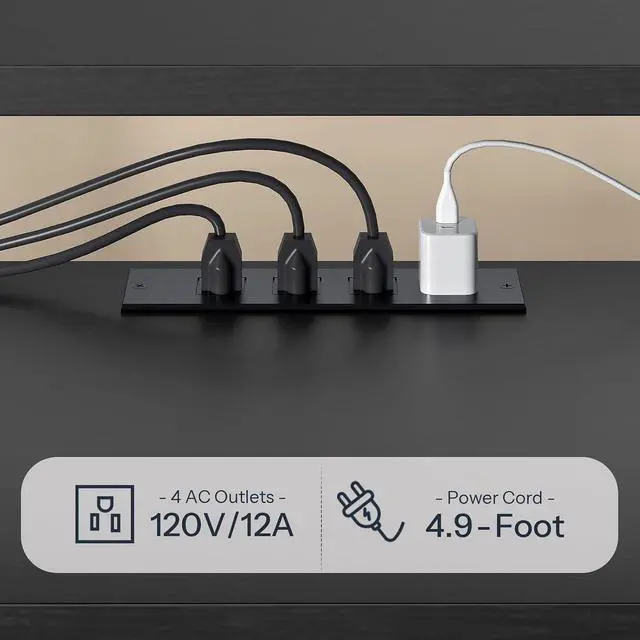 Alt view image 6 of 7 - TV Stand with Power Outlets to 65 Inches, TV Console Table with Open Storage Shelves, Industrial Media Entertainment Center for Living Room Bedroom, Black BB40DS01