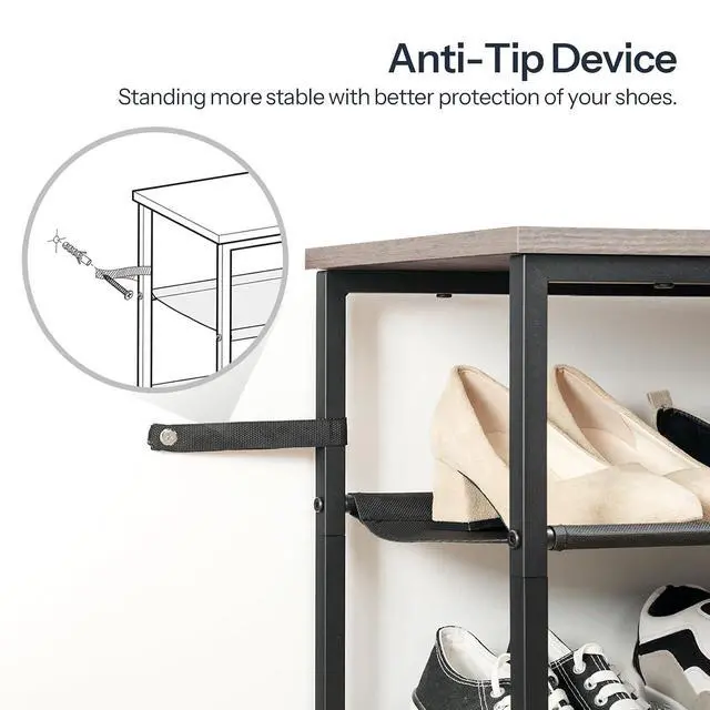 Alt view image 7 of 7 - Shoe Rack, 5 Tier Shoe Storage Organizer with 4 Oxford Fabric Shelves and Top Panel, Holds 16-20 Pairs of Shoes, for Entryway and Closet, Industrial, Greige and Black BG50XJ01
