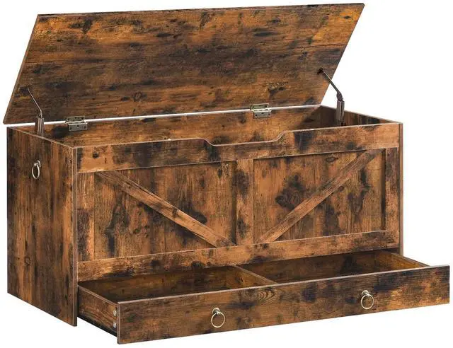 Main image of Storage Chest, 43.3" Toy Chest with Drawer, Wooden Storage Bench, Sturdy Entryway Bench Supports 220 lb, Shoe Bench, Safety Hinge, U-Shaped Opening, Easy Assembly, Rustic Brown FG711CW01G1