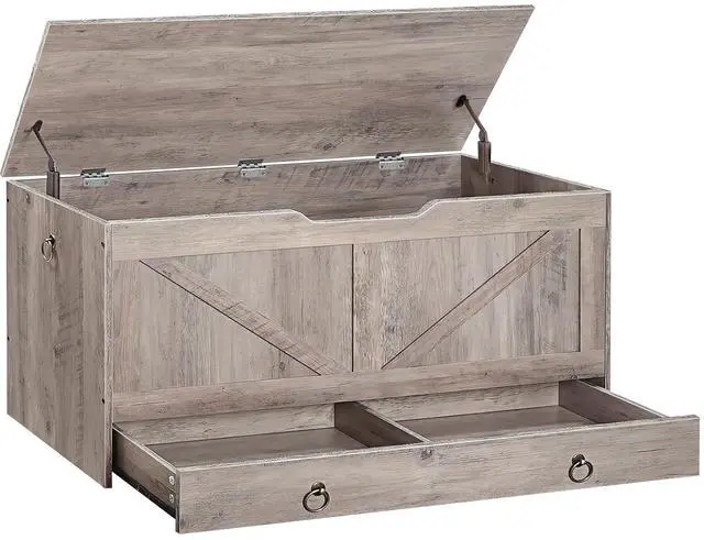 Main image of Storage Chest, 39.3" Toy Chest with Drawer, Wooden Storage Bench, Sturdy Entryway Bench Supports 220 lb, Safety Hinge, U-Shaped Opening, Easy Assembly, Greige BG710CW01G2