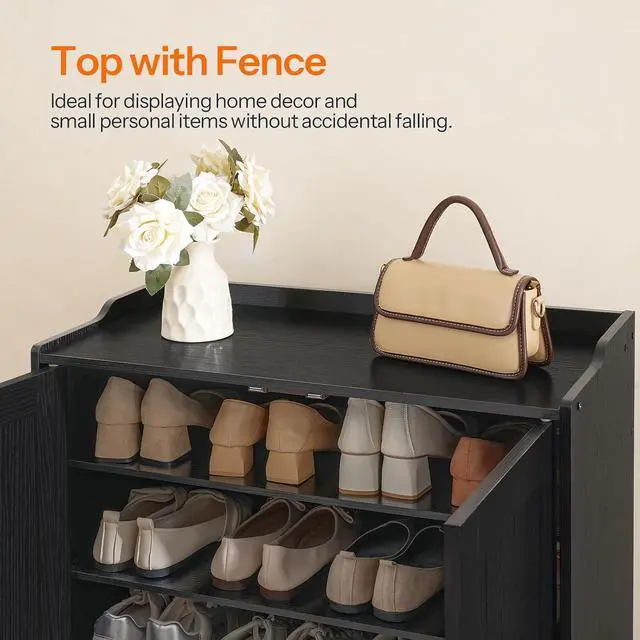 Alt view image 7 of 7 - Shoe Cabinet, 5-Tier Shoe Storage Organizer with Doors, Wooden Shoe Cabinet Storage for Entryway, Freestanding Shoe Rack Cabinet with 3 Adjustable Shelves for Hallway, Gold and Black DB41SC01