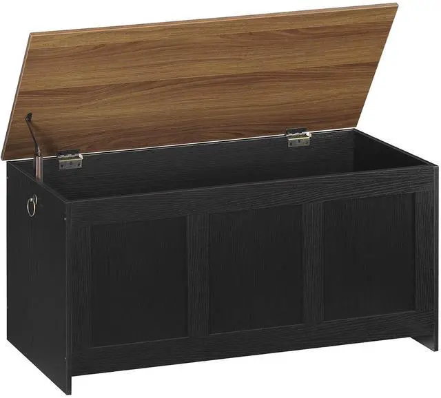 Main image of Storage Bench, 39.3" Retro Wooden Storage Chest, Wooden Storage Trunk, Toy Chest with Lift Top, Multifunctional Entryway Organizer, for Entryway, Living Room, Black and Walnut BH141CW01G1