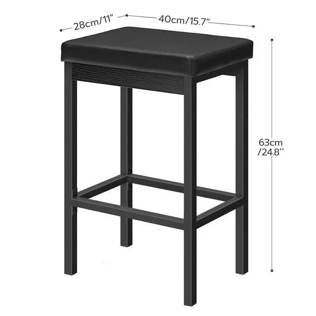 Alt view image 3 of 7 - Bar Stools, Set of 2 Bar Chairs, 24.8-Inch Height Stools, Breakfast Bar Stools, Kitchen Stools, 2" Thick Upholstery, for Kitchen, Dining Room, Cafe, Bar Counter, Black BB21BY01