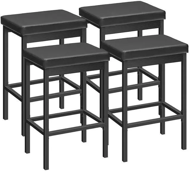Main image of Bar Stools, Set of 4 Bar Chairs, 24.8-Inch Height Stools, Breakfast Bar Stools, Kitchen Stools, 2" Thick Upholstery, for Kitchen, Dining Room, Cafe, Bar Counter, Black BB21BYP401