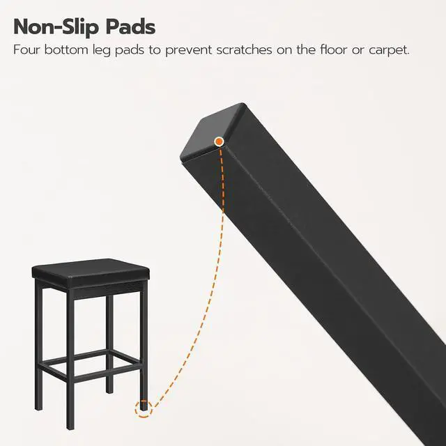 Alt view image 7 of 7 - Bar Stools, Set of 4 Bar Chairs, 24.8-Inch Height Stools, Breakfast Bar Stools, Kitchen Stools, 2" Thick Upholstery, for Kitchen, Dining Room, Cafe, Bar Counter, Black BB21BYP401