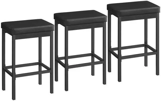 Main image of Bar Stools, Set of 3 Modern Black Rectangular Bar Chairs, 24.8-Inch Height, 2" Thick Upholstered Seat with High-Density Sponge, for Kitchen, Dining Room, Cafe, Bar Counter, Black BB21BYP301